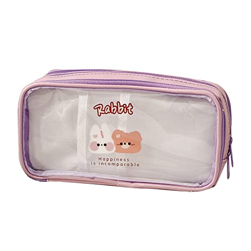 Jwthee Gitternetz-Federmäppchen mit Reißverschluss, transparente Make-up-Farbtasche, Kosmetiktasche, transparente Stifttasche mit Reißverschluss, multifunktionale transparente (Lila Bärenhase) von Jwthee