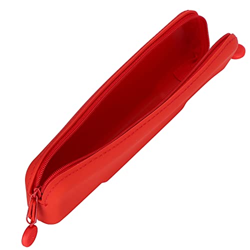 Jwthee Mini-Stifttasche aus Silikon, Silikon-Make-up-Pinselhalter, Taschen, Silikon-Federmäppchen, tragbare Stifttasche mit Reißverschluss, Aufbewahrungstasche für Schreibwaren, mit (Rot) von Jwthee