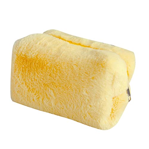 Kleine Make-up-Tasche, Plüsch-Kosmetiktasche, Reise-Kulturbeutel, Organizer, Fluffys Make-up-Tasche, tragbare Kosmetiktasche für Mädchen (Helles Gelb) von Jwthee
