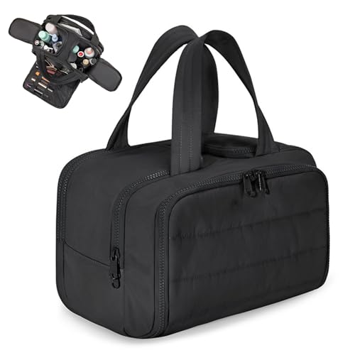 Jwtolp 4-in-1 Kulturbeutel mit großer Kapazität, wasserdicht, bauschig, Kosmetiktasche, tragbare multifunktionale Reisetasche mit offenem flachem Design für Frauen (schwarz) von Jwtolp