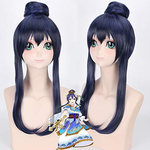 Jwyq Anime Lovelive! Liebe Live Sonoda Umi Lange Gerade Gemischt Blau Hitzebeständige Faserhaar Cosplay Perücken + Perückenkappe von Jwyq