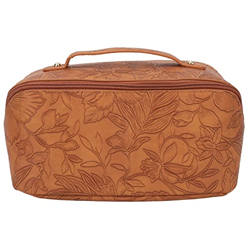 Große Kapazität geprägte Reisen Make -up -Beutel Toilettenbeutel Erleichterung Blumenmuster Karamell Farbe Frauen Mädchen von Jxngery
