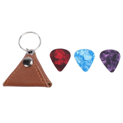 Jxngery Guitar Pick Halter Schlüsselbund Leder -Schlüsselbeutel mit 3 Picks Ring Ohrhörer Universal Accessoire Organizer (Schwarz) (Braun) von Jxngery