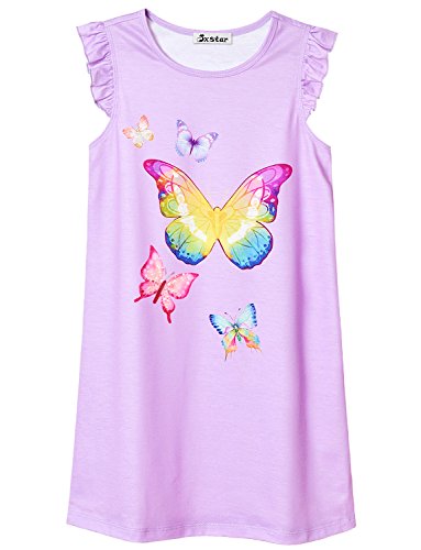 Jxstar Mädchen Nachthemd Nachthemd einhorn-Regenbogen-Prinzessin Nachtwäsche 16.07 Baumwolle 8-9 Jahre (Höhe: 53") Schmetterling Lila von Jxstar