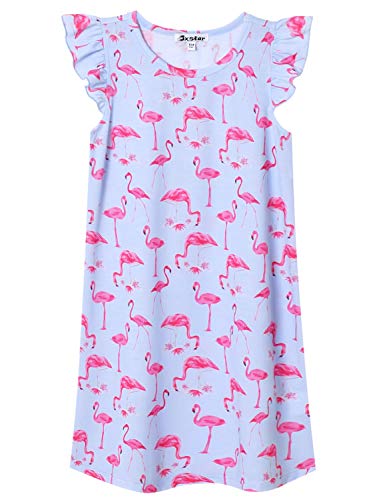 Jxstar Nachthemden für Mädchen Pyjama Prinzessin Nachtwäsche Flatterärmel Kleider, Flamingo, 12-13 Jahre von Jxstar