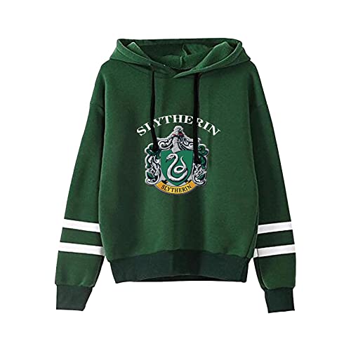 Teen Slytherin Drucken Jumper,Unisex Fleece Pullover Hoodie,Langarm Kapuzen-Oberteil-Grün 2XL von JyprEuwizei