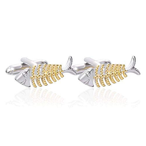 Jyuiipcz Stilvolle Goldfisch-Knochen-Manschettenknöpfe, modische Manschettenknöpfe, Bräutigam, Hochzeitsschmuck, einzigartiges Geschenk für Vater, Herrenschmuck von Jyuiipcz