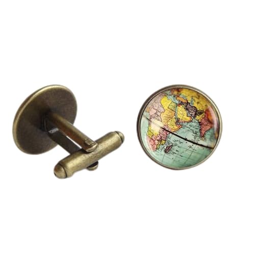 Jyuiipcz Vintage Earth World Map Manschettenknöpfe Globus Planet Kunst Foto Kristallglas Kuppel Hemd Manschettenknöpfe für Männer Persönlichkeit (Farbe: C) (C) (A) von Jyuiipcz