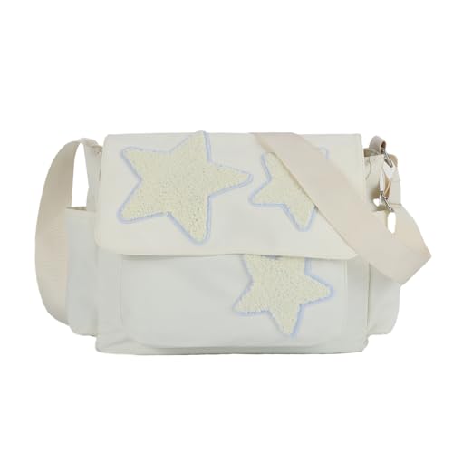 Jywmsc Ästhetische Umhängetasche, Y2K Star Canvas Schultertasche, Süße Tragetaschen, Lässige Umhängetaschen aus Nylon für Damen, Schwarz von Jywmsc
