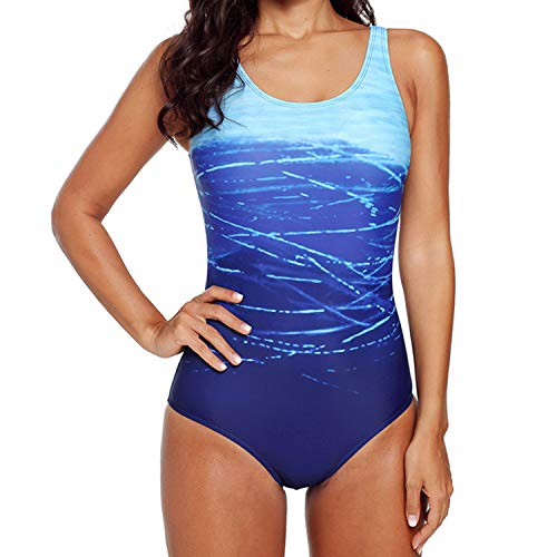 Jywmsc Damen Badeanzug Farbverlauf Kreuz Rückseite Einteiler Swimsuit Push up Große Größen Bademode Schwimmanzug, Blau, XL von Jywmsc