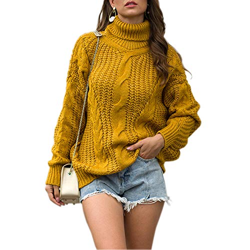 Jywmsc Damen Elegant Rollkragenpullover Oversize Langarm Beiläufige Grobstrickpullover Strickpullover Sweatshirts von Jywmsc