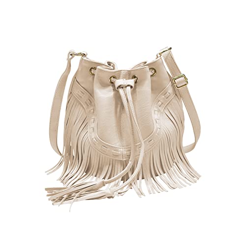 Jywmsc Damen Fransen Quaste Umhängetasche Freizeit Boho Bucket Umhängetasche von Jywmsc