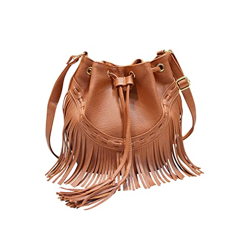 Jywmsc Damen Fransen Quaste Umhängetasche Freizeit Boho Bucket Umhängetasche von Jywmsc