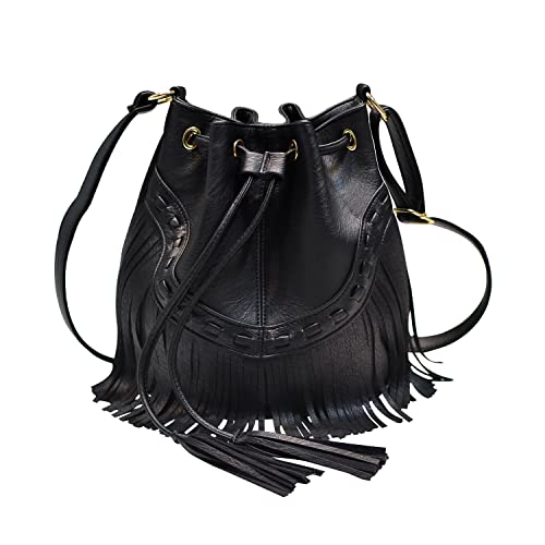 Jywmsc Damen Fransen Quaste Umhängetasche Freizeit Boho Bucket Umhängetasche von Jywmsc
