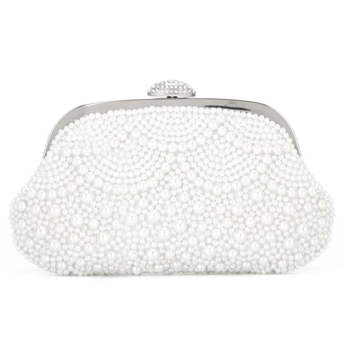 Jywmsc Damen Perlen Clutch Geldbörsen für Hochzeit Perlentasche Weiß Perlen Abendhandtasche Elfenbein Braut Schultertasche von Jywmsc