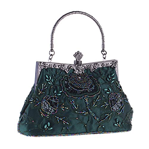 Jywmsc Damen Vintage Floral handgemachte Seed Bead Pailletten Clutch Geldbörse Hochzeit Abendtasche Party Prom Handtasche von Jywmsc