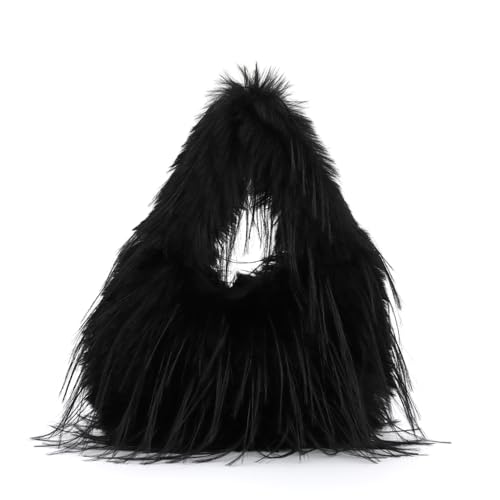 Jywmsc Flauschige Handtasche für Frauen Y2K Kunstfell-Tasche Niedliche Keine Plüsch-Umhängetasche mit Kette von Jywmsc