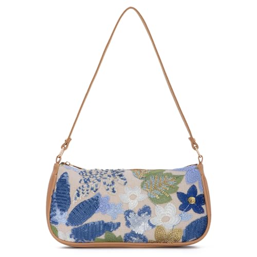 Jywmsc Frauen Floral Beaded Geldbörsen Hobo bestickte Umhängetasche Leder Top Handle Unterarm Handtasche von Jywmsc