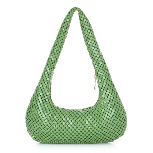 Jywmsc Goldene Geldbörse für Damen Perlenbesetzte Schulterhandtasche Mondförmige Satchel mit Tragegriff Abendtasche für Hochzeitscocktail von Jywmsc