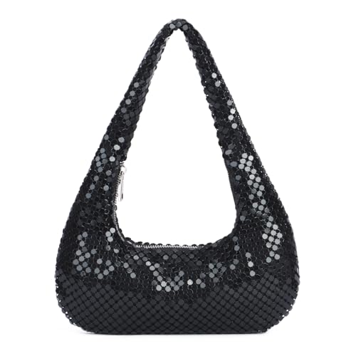 Jywmsc Goldene Geldbörse für Damen Perlenbesetzte Schulterhandtasche Mondförmige Satchel mit Tragegriff Abendtasche für Hochzeitscocktail von Jywmsc