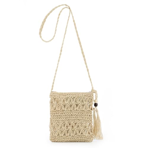 Jywmsc Kleine Stroh Umhängetasche Summe Strand Handtasche für Damen, Geldbörse aus gewebtem Stroh Cross Body Handtaschen für Strandurlaube von Jywmsc