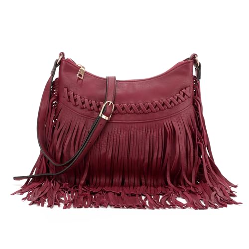 Jywmsc Leder-Fransen-Umhängetaschen für Damen Western-Quasten-Geldbörse Große Schwarze Hobo-Tasche Bobo-Handtaschen von Jywmsc