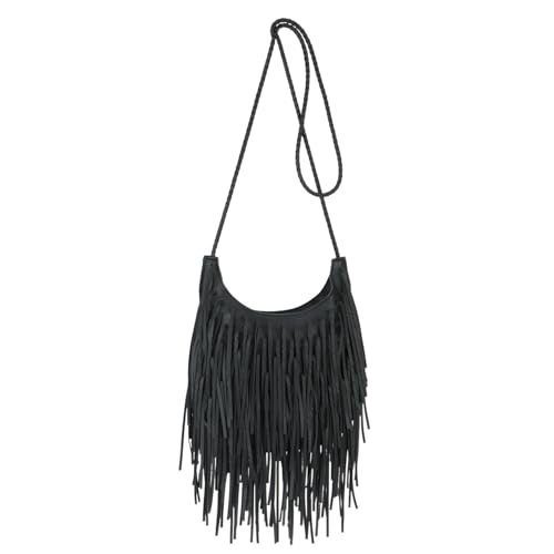 Jywmsc Leder-Umhängetaschen für Damen Western-Fransen-Geldbörse Große Schwarze Hobo-Tasche Bobo-Handtaschen mit Quasten von Jywmsc