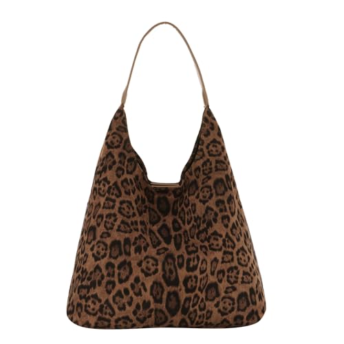Jywmsc Leopard Tote Tasche für Frauen Wildleder Gepard Druck Hobo Umhängetasche Große Vintage Satchel Handtasche von Jywmsc
