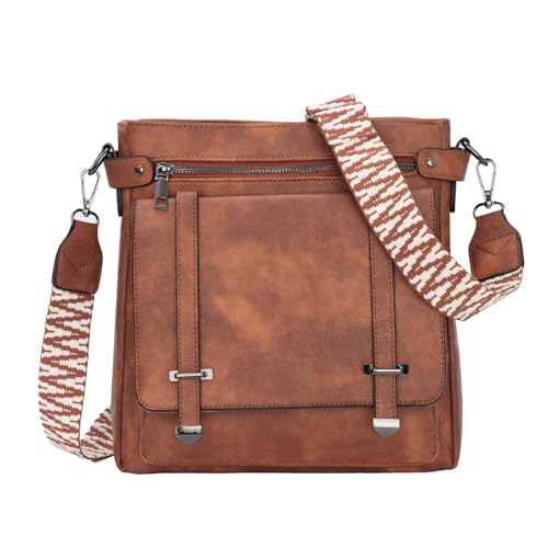 Jywmsc Medium Crossbody Taschen für Frauen Männer Leder Western Handtaschen Reisen Telefon Geldbörse mit breiten Riemen von Jywmsc
