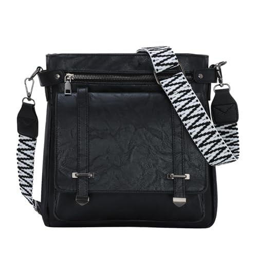 Jywmsc Medium Crossbody Taschen für Frauen Männer Leder Western Handtaschen Reisen Telefon Geldbörse mit breiten Riemen von Jywmsc