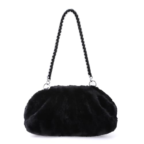 Jywmsc Pelz-Clutch-Handtasche für Damen Formelle Abendhandtasche aus Kunstfell Plüsch-Handtasche mit Rüschen und Wolkenmuster von Jywmsc