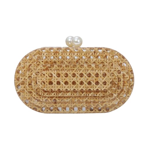 Jywmsc Rattan Acryl Kupplung für Frauen Formale Perlen Abend Handtasche Sommer Strand Wicker Umhängetasche Hochzeit Gast Handtasche von Jywmsc