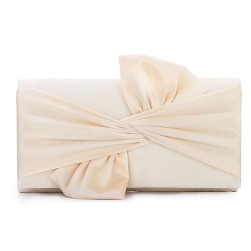 Jywmsc Satin-Clutch-Handtasche für Damen Formelle Schwarze Abendtasche mit Schleife Plissierte Handtaschen für Hochzeitskleider von Jywmsc