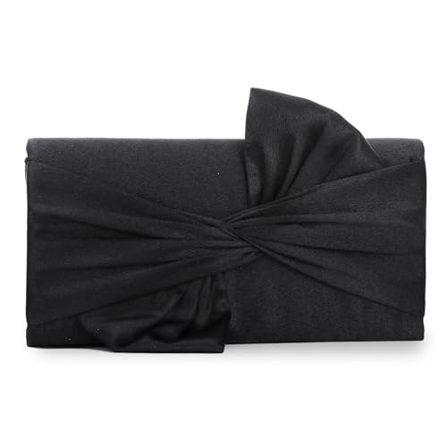 Jywmsc Satin-Clutch-Handtasche für Damen Formelle Schwarze Abendtasche mit Schleife Plissierte Handtaschen für Hochzeitskleider von Jywmsc