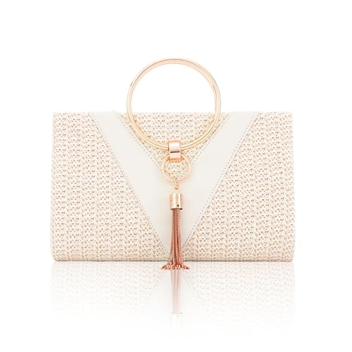 Jywmsc Stroh Clutch Geldbörsen für Damen Sommer Strandtaschen Tote Quasten Abendtasche Handtaschen von Jywmsc