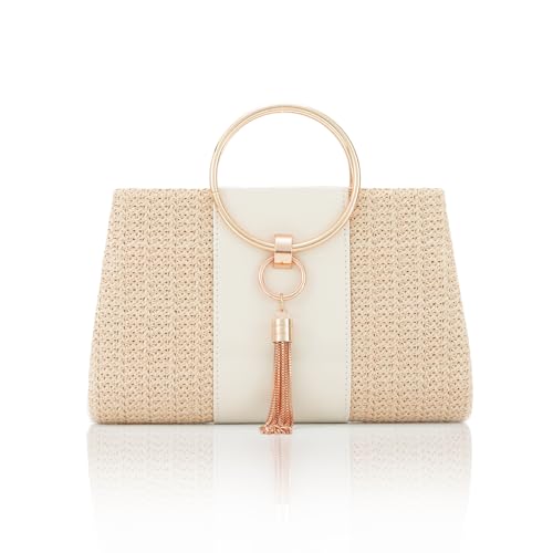 Jywmsc Stroh Clutch Geldbörsen für Damen Sommer Strandtaschen Tote Quasten Abendtasche Handtaschen von Jywmsc