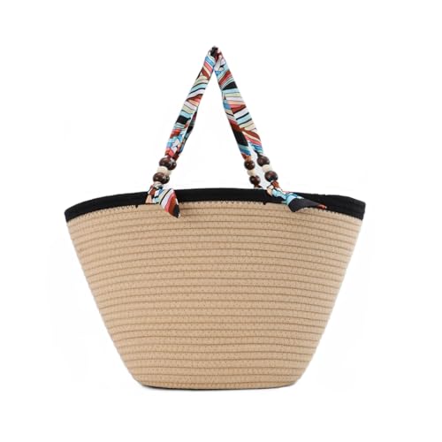 Jywmsc Stroh Strandtasche, Stroh Tote Bag für Frauen mit PU Griffe Sommer Urlaub Gewebt Strand Tasche Schulter Handtasche von Jywmsc