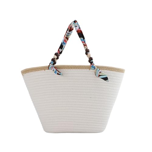Jywmsc Stroh Strandtasche, Stroh Tote Bag für Frauen mit PU Griffe Sommer Urlaub Gewebt Strand Tasche Schulter Handtasche von Jywmsc