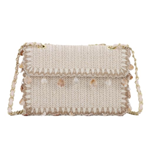 Jywmsc Stroh-Umhängetasche für Damen Sommer-Strandtasche Gewebte Urlaubstasche Kleine Ketten-Clutch-Tasche von Jywmsc