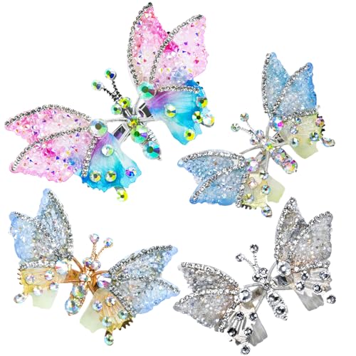 4 Stück fliegende Schmetterlings-Haarspangen für Mädchen, niedliche bewegliche Flügel, 3D-Schmetterlings-Haarnadeln, Glitzer-Strasssteine, Haarspangen, Haar-Accessoires für kleine Mädchen 4 Stück fliegende Schmetterlings-Haarspangen für Mädchen, niedliche bewegliche Flügel, 3D-Schmetterlings-Haarnadeln, Glitzer-Strasssteine, Haarspangen, Haar-Accessoires für kleine Mädchen von Jzarbfx