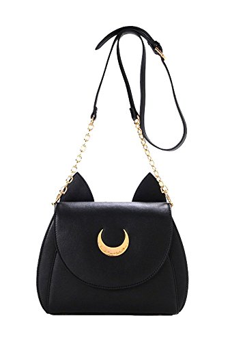 Jzhen Damen Umhängetasche Handtasche Schwarz, Leder Schultertasche Damen Tasche Mit Katzenohren für Büro Schule Einkauf Party von Jzhen