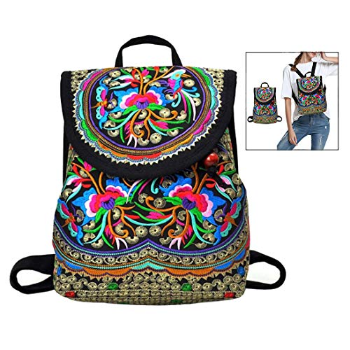 Jzhen Damen Vintage Blumen Rucksack Rucksack Freizeit Backpack 25*11*21cm Mehrfarbig von Jzhen