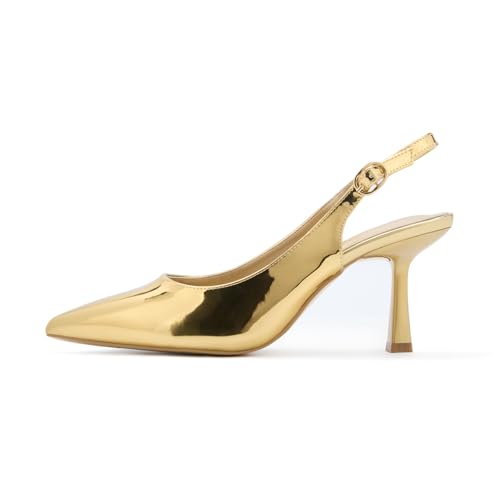 Jztacn Damen Slingback Spitz Geschlossene Zehen Kitten Heels Pumps Schuhe, Gold, 38 EU Jztacn Damen Slingback Spitz Geschlossene Zehen Kitten Heels Pumps Schuhe, Gold, 38 EU von Jztacn