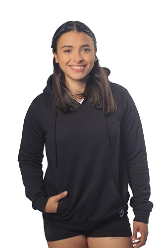 K-BRIGHT Damen Hoodie Premium Kapuzenpullover Pullover Nachhaltig Bio Baumwolle Freizeit Basic Hoodie Essential Pulli Frauen Vegan GOTS (Schwarz) (XL) von K-BRIGHT