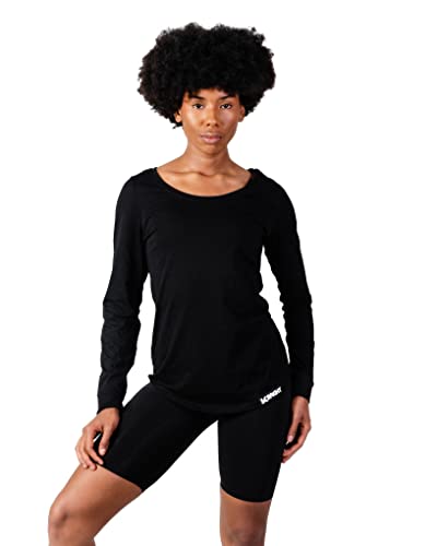 K-BRIGHT Langarmshirt Damen Basic Langarm Nachhaltig Bio Baumwolle Damen Oberteil Sommer Sportshirt Funktionsshirt Longsleeve Damen Vegan GOTS (Schwarz, XS) von K-BRIGHT