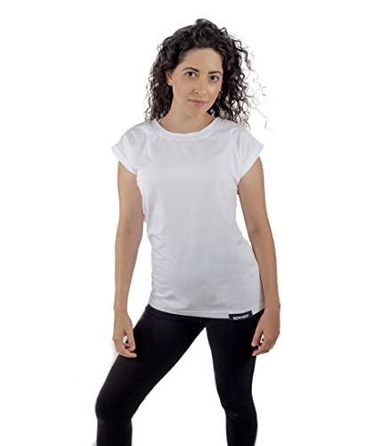 K-BRIGHT Damen T-Shirt Kurzarm Basic Nachhaltig Bio Baumwolle Freizeit T-Shirt Essential Shirt Gym Fledermaus Loose Vegan GOTS (Weiß) (L) von K-BRIGHT