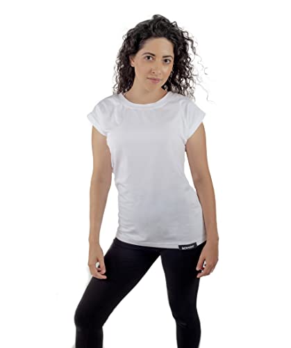 K-BRIGHT Damen T-Shirt Kurzarm Basic Nachhaltig Bio Baumwolle Freizeit T-Shirt Essential Shirt Gym Fledermaus Loose Vegan GOTS (Weiß) (M) von K-BRIGHT