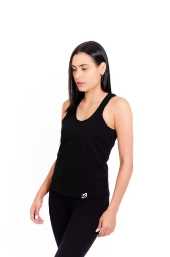 K-BRIGHT Damen Tank Top Ärmellos Basic Nachhaltig Bio Baumwolle Freizeit Tank Top Essential Shirt Gym Shirt Basic Top Damen Vegan GOTS (Schwarz) (L) von K-BRIGHT