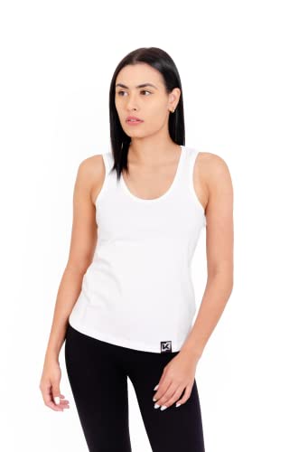 K-BRIGHT Damen Tank Top Ärmellos Basic Nachhaltig Bio Baumwolle Freizeit Tank Top Essential Shirt Gym Shirt Basic Top Damen Vegan GOTS (Weiß) (M) von K-BRIGHT