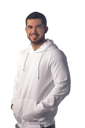 K-BRIGHT Herren Hoodie Premium Kapuzenpullover Pullover Nachhaltig Bio Baumwolle Freizeit Basic Hoodie Essential Pulli Männer Vegan GOTS (Weiß) (M) von K-BRIGHT